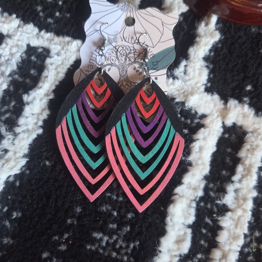 🔥3 For $20 Handmade Handpainted Colorful Layered Wooden Earrings